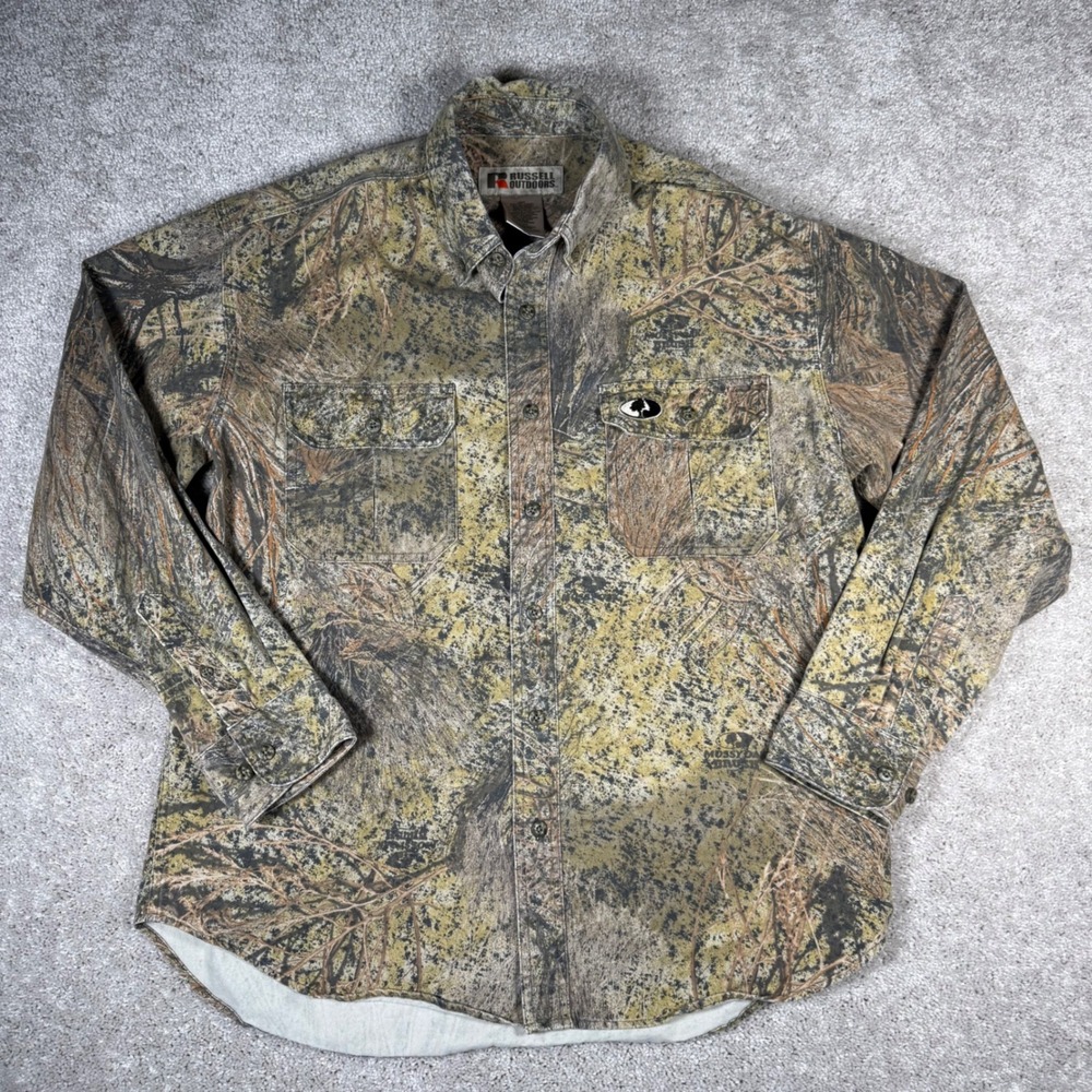 Russell Outdoors Mossy Oak Brush Camo Button Up Hunting Shirt Men's L Explorer